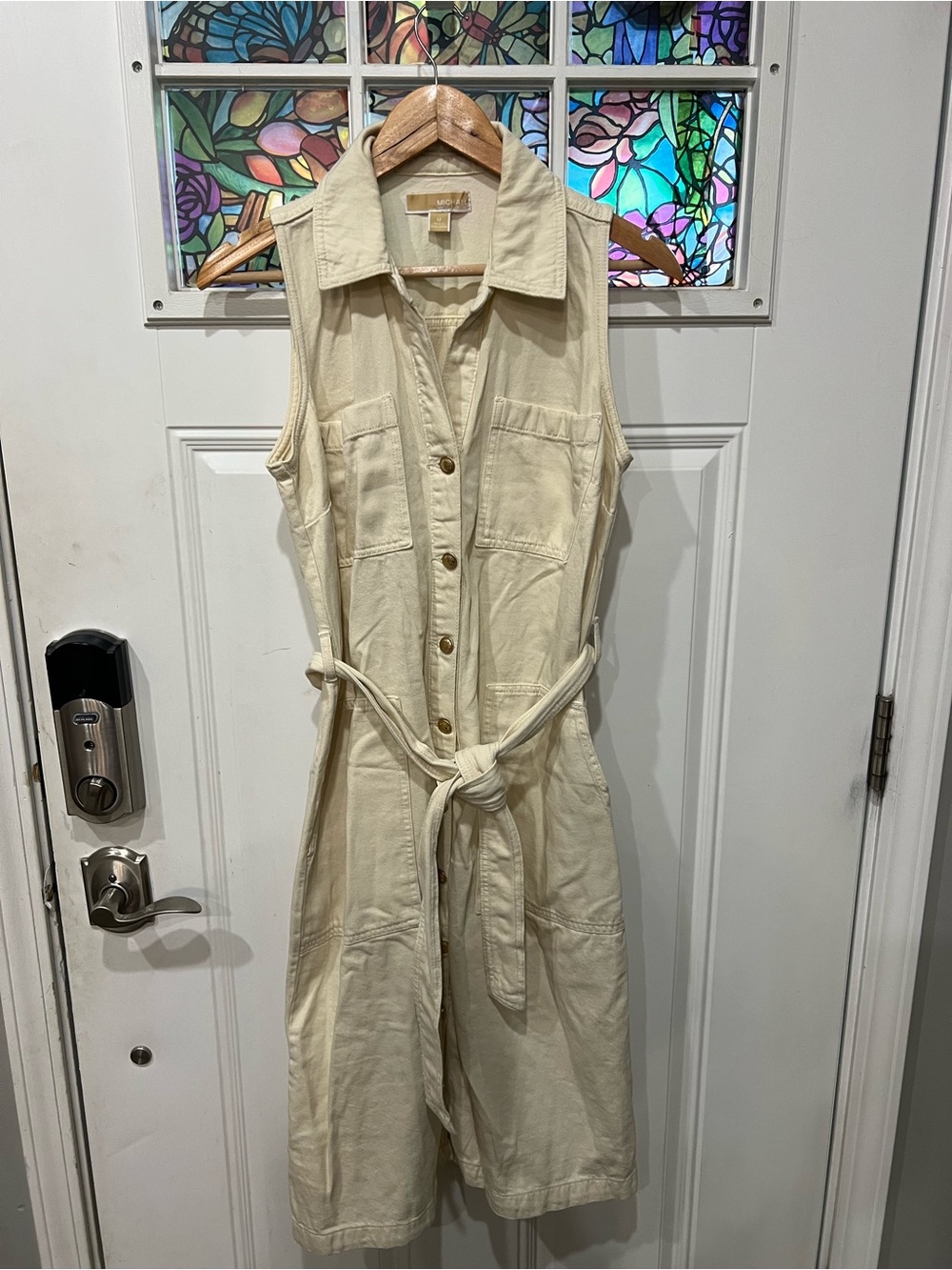 Michael Kors Sleeveless Cream Utility Jumpsuit with Tie Belt